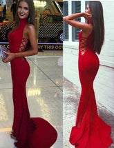 Cute  Halter Mermaid High Neck Long Prom Dresses Evening Dress